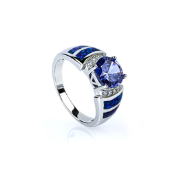 Australian Opal Silver Ring with Tanzanite