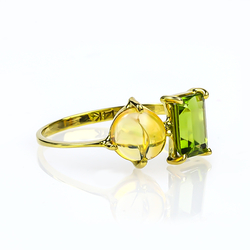 Genuine Mexican Jelly Opal and Peridot 14K Yellow Gold Ring