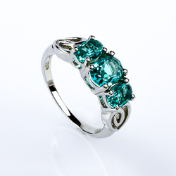 Anillo de Plata con 3 Gemas de Paraiba