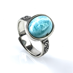 Larimar Oval Cut Cabuchon Cut 925 Silver Ring