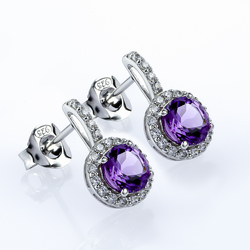 Silver Earrings with Amethyst Stone