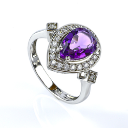 Sterling Silver Pear Cut Amethyst Ring