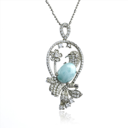 Larimar 925 Sterling Silver Bird Pendant