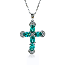 Beautiful Silver Cross With Paraiba and Zirconia