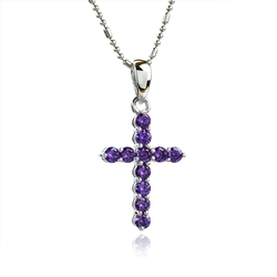 Round Cut Amethyst Stones Cross Silver Pendant