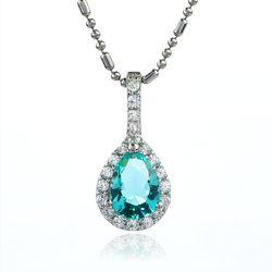 Elegante Dije de Paraiba Corte Pera en Plata .925