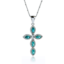 Silver Cross With Paraiba and Zirconia