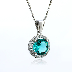 Round Cut Paraiba Stone Framed Silver Pendant