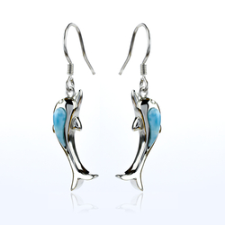 Larimar Dolphin 925 Sterling Silver Earrings