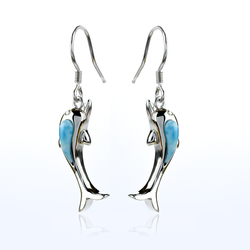 Aretes de Larimar Genuina Delfin Con Plata de Ley