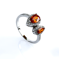 Sterling Silver Fire Opal Two Stone Ring