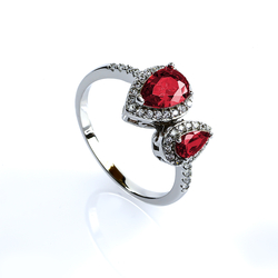 Sterling Silver Ruby Two Stone Ring