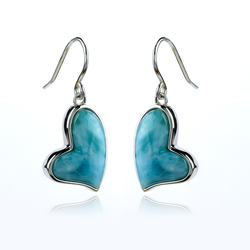 Aretes de Larimar Genuina Corazon Con Plata de Ley