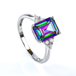 Elegant Emerald Cut Caribbean Topaz .925 Silver Ring