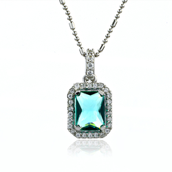 .925 Silver Emerald Cut Paraiba Pendant