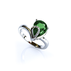 Solitaire Pear Cut Emerald Sterling Silver Ring