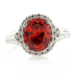 Oval Cut Mexican Fire Cherry Opal Silver Ring