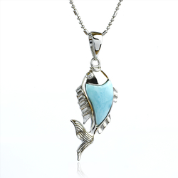 Larimar 925 Sterling Silver Marlin Pendant