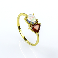 Genuine Mexican Fire Opal 14K Sapphire Gold Ring