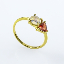 Anillo de Opalo de Fuego Mexicano Zafiro 14K Oro Amarillo