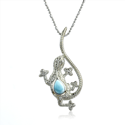 Larimar 925 Sterling Silver Lizard Pendant