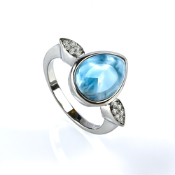 Larimar Pear Cut Cabuchon Cut 925 Silver Ring