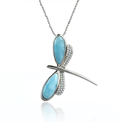 Larimar 925 Sterling Silver Dragonfly Pendant