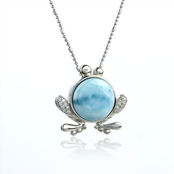 Genuine Larimar 925 Sterling Silver Frog Pendant