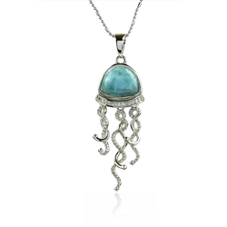 Genuine Larimar 925 Sterling Silver Jellyfish Pendant