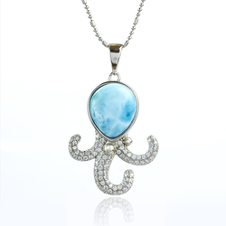 Genuine Larimar 925 Sterling Silver Octopus Pendant