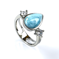 Larimar Pear Cabuchon Cut 925 Silver Ring