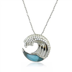 Genuine Larimar 925 Sterling Silver Sea Wave Pendant