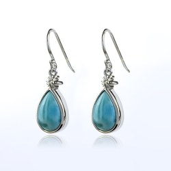 Genuine Larimar Drop 925 Sterling Silver Earrings