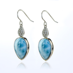 Genuine Larimar Cabuchon 925 Sterling Silver Earrings