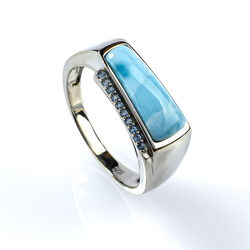 Anillo de Larimar Genuina Cabuchon Corte Libre