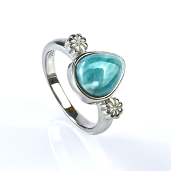 Anillo de Larimar Genuina Cabuchon Corte Pera