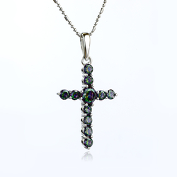 Silver Cross Mystic Caribbean Topaz Pendant