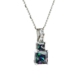 Two Princess Cut Mystic Topaz Silver Pendant