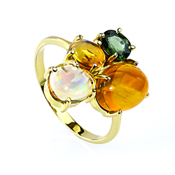 Genuine Mexican Jelly Opal and Green Sapphire 14K Yellow Gold Ring