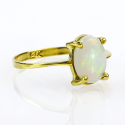 Genuine Milky Mexican Fire Opal 14K Gold Ring