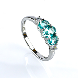 3 Oval Cut Paraiba Silver Ring