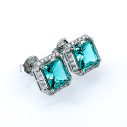 Paraiba Princess Cut 925 Silver Earrings