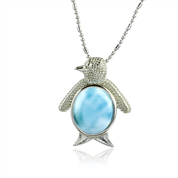 Genuine Larimar 925 Sterling Silver Penguin Pendant