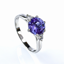 3 Stone Alexandrite Engagement 925 Silver Ring