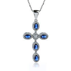Sterling Silver Cross With Sapphire and Zirconia