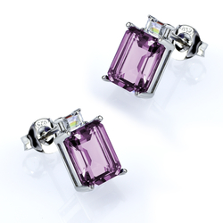 Emerald Cut Alexandrite Silver Stud Earrings