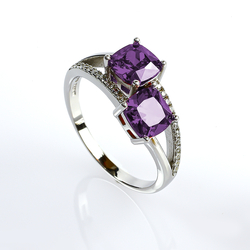 Amethyst Double Stone Sterling Silver Ring