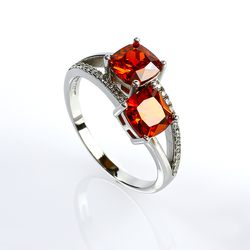 Fire Opal Double Stone Sterling Silver Ring