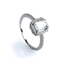 Silver Ring in Emerald Cut Simulated Diamond Stones