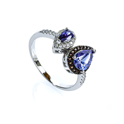 Anillo de Compromiso con Dos Piedras de Tanzanita